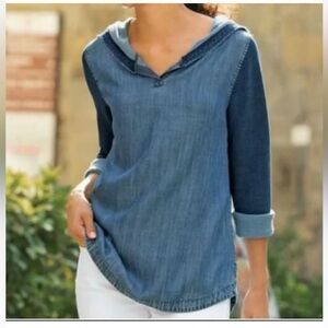 Soft Surroundings raw edge denim pullover sz XS